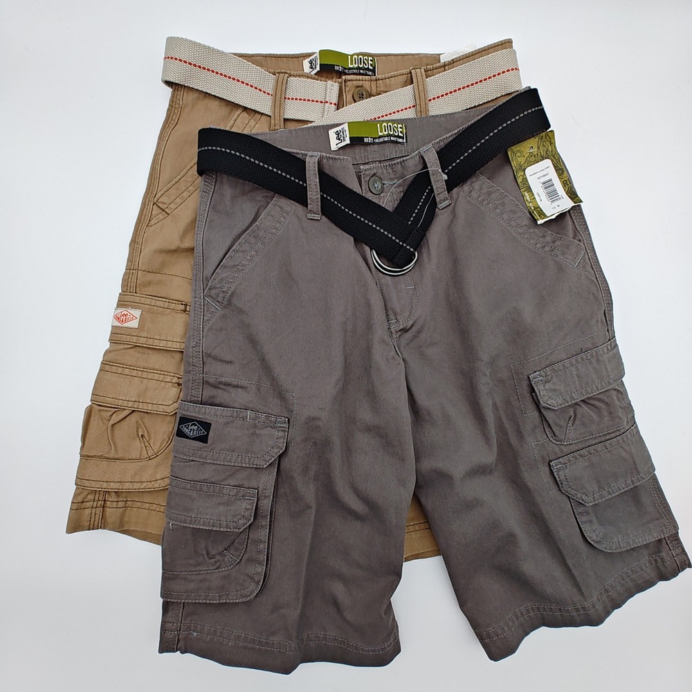 Lot 2 Lee Dungarees Youth Cargo Shorts Size 12 Regular w Belts Khaki Gray